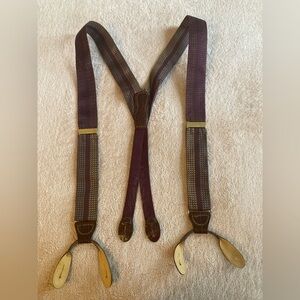 Martin Dingman Suspenders Burgundy Gold Striped Brass Leather